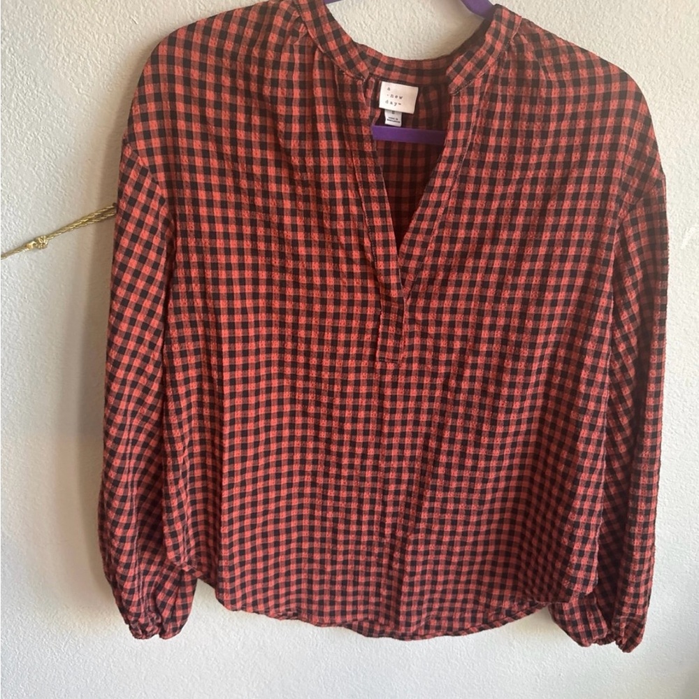 Red and Black Plaid Blouse
